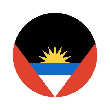 Antigua ve Barbuda bayrak dairesi bayrağı. Antigua ve Barbuda bayrağı yuvarlak düğme, simge, rozet, çıkartma, arkaplan, bayrak.