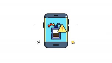 Vitesli akıllı telefon ekranı hata gösterme uyarısı, teknoloji blogları, yazılım sorun giderme makaleleri ve mobil cihaz tamir hizmetleri için uygun. 4k alfa kanalı