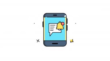 Bildirim zilini gösteren akıllı telefon ekranı, teknoloji blogu için uygun, iletişim uygulaması tanıtımı, çevrimiçi mesaj platformu, dijital uyarı kampanyası. 4k alfa kanalı
