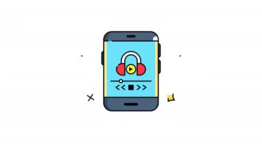 Kulaklıkları ve müzik kontrollerini gösteren akıllı telefon ekranı. Müzikle ilgili internet siteleri, bloglar, uygulamalar ve dijital pazarlama kampanyaları için idealdir. 4k alfa kanalı