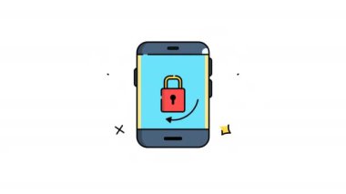 Akıllı telefon dönen okla asma kilidi gösteriyor, siber güvenlik kavramları ve mobil güvenlik uygulaması tasarımları için ideal. Modern teknolojinin koruyucularını kapsıyor. 4k alfa kanalı