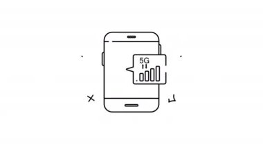 Sinyal göstermeyen akıllı telefon ve 5G bildirimi. Teknoloji, bağlantı, ağ sorunları, mobil iletişim kavramları için idealdir. 4k alfa kanalı