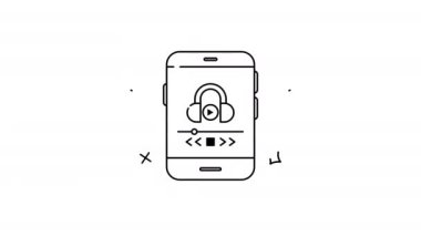 Akıllı telefon ekranı kulaklıkları, çalma düğmelerini ve kontrolleri gösteriyor. Müzik uygulamaları, teknoloji web siteleri, mobil cihaz incelemeleri ve ses blogları için mükemmel.