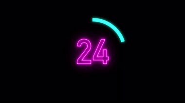 30 saniyelik Neon animasyonu. Siyah arkaplanda pembe renkli neon şov. 30 'dan 0' a 30 saniyelik animasyon, 4k Video