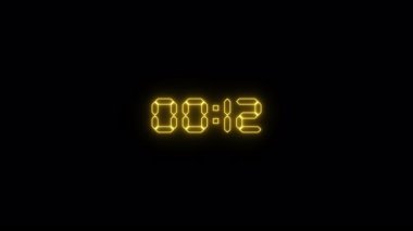 Siyah arkaplanda 15 saniye geri sayım gösteren dijital saat. Teknoloji, zaman yönetimi, teslim tarihi ve dijital tasarım kavramları için uygundur.