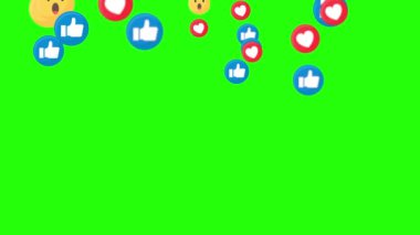 Sosyal medya aşkı ve aşağı doğru süzülen emojili simgeler gibi yeşil ekran arka planında krom tuşla kullanılabilir.