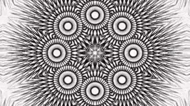 Siyah ve beyaz eşmerkezli mandala daireleri arka planlar, baskılar, tekstil ve dijital ekran için uygun çarpıcı bir geometrik tasarım oluşturur.