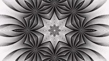 Siyah beyaz mandala hipnotik yıldız deseni arka plan, web tasarımı ve tekstil için uygun. Çeşitli uygulamalar için modern ve geometrik.