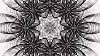 Siyah beyaz mandala hipnotik yıldız deseni arka plan, web tasarımı ve tekstil için uygun. Çeşitli uygulamalar için modern ve geometrik.