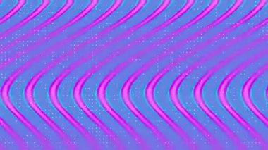 Mor arkaplanda beyaz noktalar olan pembe ve mavi dalgalı çizgiler. Soyut arka planlar, tekstil baskıları ve modern tasarımlar için uygun..