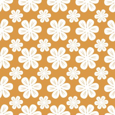 Kahverengi arka planda güzel beyaz çiçekleri olan kusursuz çiçek deseni..