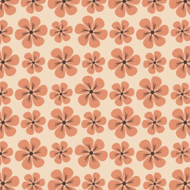 Temiz açık kahverengi arka planda, basit kahverengi çiçekli, kusursuz çiçek deseni. Kumaşlar, tekstil, duvar kağıtları ve dekorasyon kullanımı için çiçek deseni.