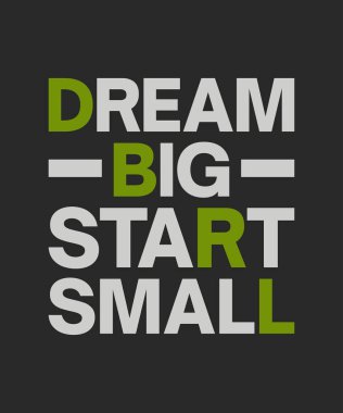 Büyük bir başlangıç hayal et küçük motivasyonel alıntı tasarımı. Baskı, tişört, giyim, poster, pankart, posta ve diğer kullanımlar için vektör tipografi tasarımı.