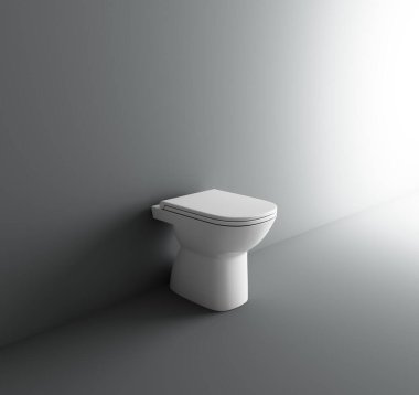 Siyah duvarın yanındaki seramik klozet. 3B Hazırlama