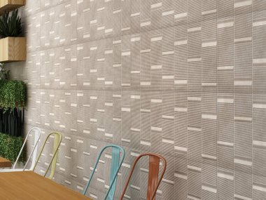 Kahverengi kafenin içinde ahşap zemin, yuvarlak ahşap masalar ve gri ve tahta sandalyeler var. 3B Hazırlama maketi