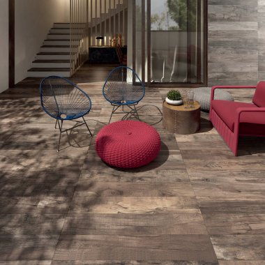 Parlak oturma odasının içi panoramik pencereli kırsal manzaralı, büyük kanepe, koltuk, sehpa, lamba ve ahşap parke zemin. Soğukluk için minimalist tasarım kavramı. 3d oluşturma