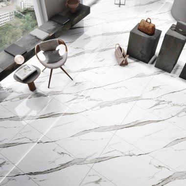 Ahşap desenli mermer duvarlı, beyaz damarlı siyah mermer kaplı lüks bir butik. 3B Hazırlama