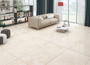 Poster çerçevesi, fotokopi odası, ahşap büfe, dallı vazo, rattan koltuk, bej halı ve kişisel aksesuarlarla birlikte oturma odasının yaratıcı kompozisyonu. 3B Hazırlama