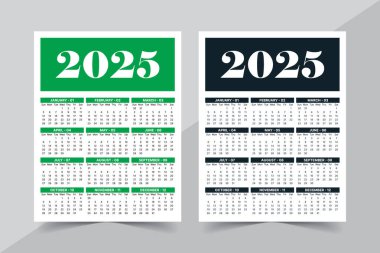 Modern ve temiz 2025 takvim tasarım şablonu beyaz arkaplanda izole