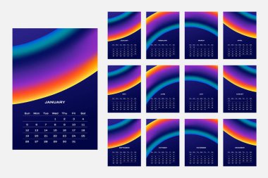 Modern Trendy Gradient 2025 Vertical Desk Calendar with Stylish Design clipart