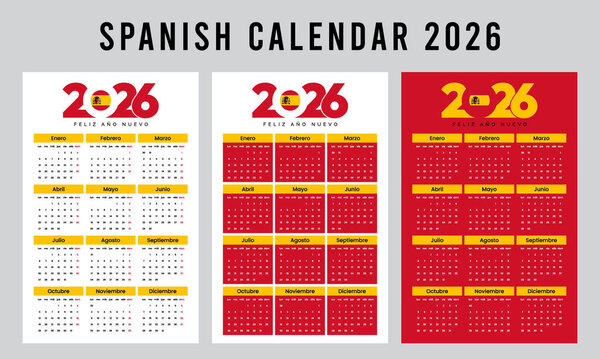 Spanish 2026 Wall Calendar Design Template - Printable Monthly Calendar in Spanish Language