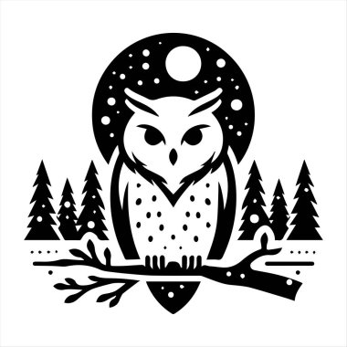 Mystical owl silhouette: elegant and enigmatic designs on branch clipart