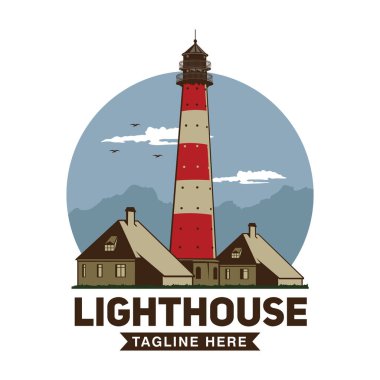 Fener feneri vektör illüstrasyon logosu tasarımı retro vintage tarzı