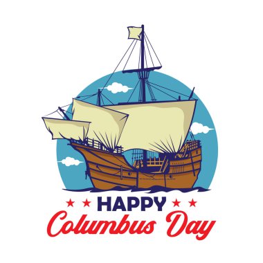 Columbus gemisi logo tasarım vektör çizimi el çizimi stili, bayram olayı t-shirt tasarımı ve her tür ürün için mükemmel