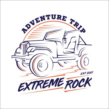 Vektör illüstrasyonunda off road aracı off road etkinliği, kulüp logosu ve tişört tasarımı için mükemmel.