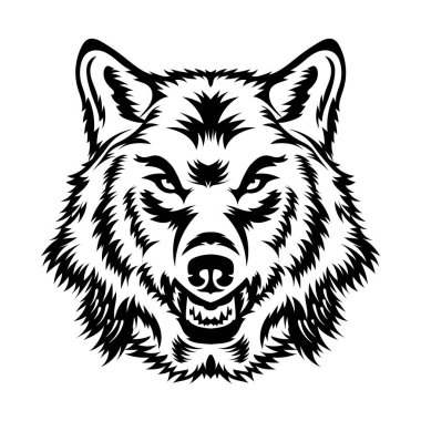 Saldırgan kurt yüz vektör çizimi, tişört tasarımı ve spor takımının maskot logosu için uygun.