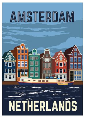 Amsterdam Vintage Tatil poster tasarımı, t-shirt tasarımı ve ürünleri için mükemmel