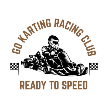 Go kart yarışı çizimi, tişört tasarımı ve takım logosu tasarımı için mükemmel