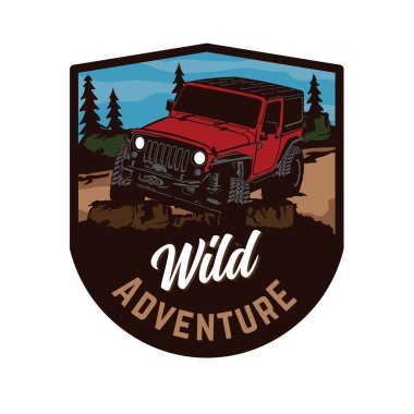 Vektör illüstrasyonunda off road aracı off road etkinliği, kulüp logosu ve tişört tasarımı için mükemmel.