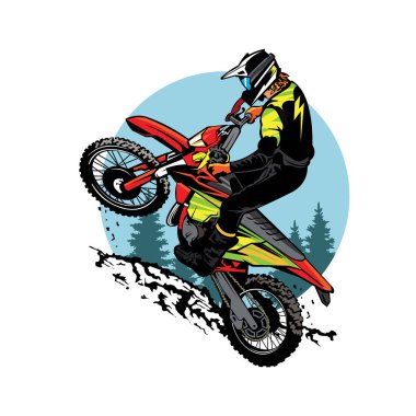 Enduro motokros yarış vektör ilüstrasyonuna retro tarzda tırman, t-shirt tasarımı ve olay logosu için mükemmel