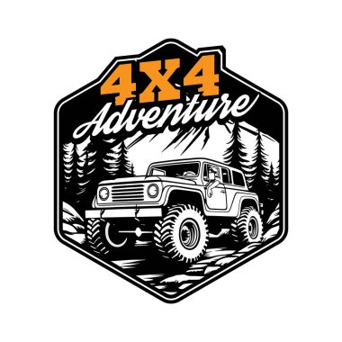 Overland Macera Aracı Vektör Çizimi, t-shirt tasarımı için mükemmel