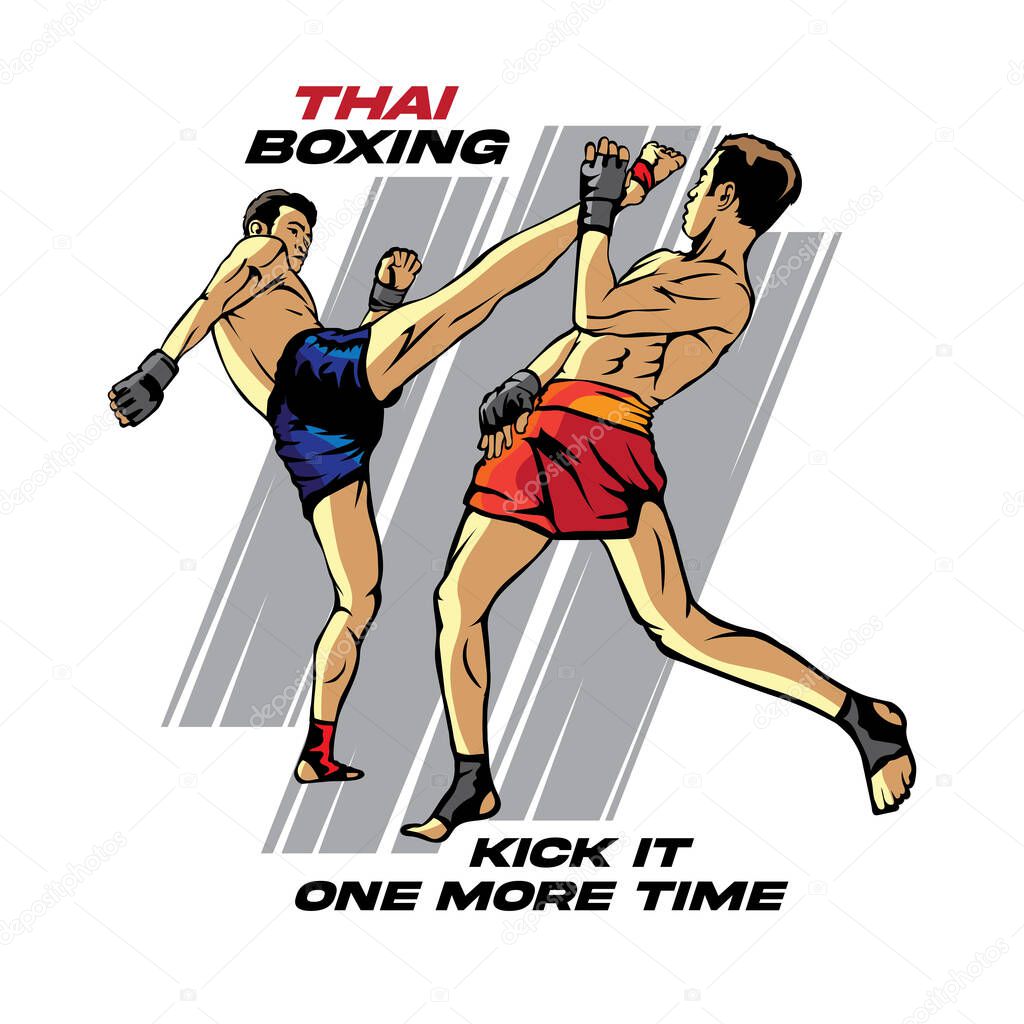 Thai boxing martial art vector illustration, perfect for t shirt design and martial art training club logo design