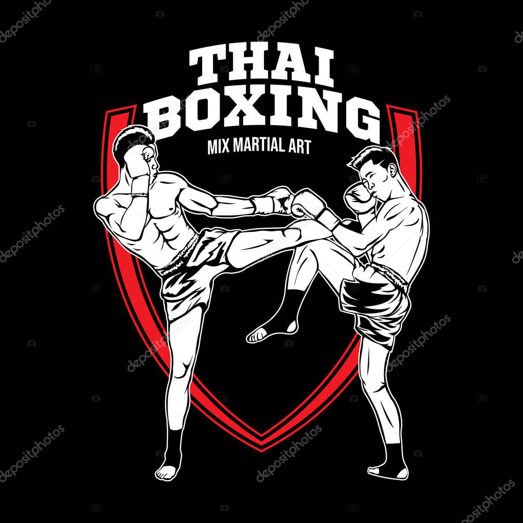 Thai boxing martial art vector illustration, perfect for t shirt design and martial art training club logo design