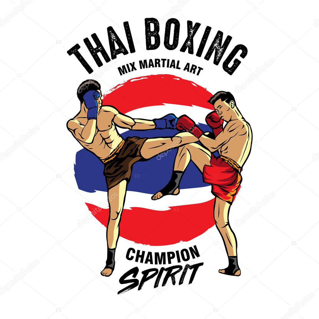 Thai boxing martial art vector illustration, perfect for t shirt design and martial art training club logo design