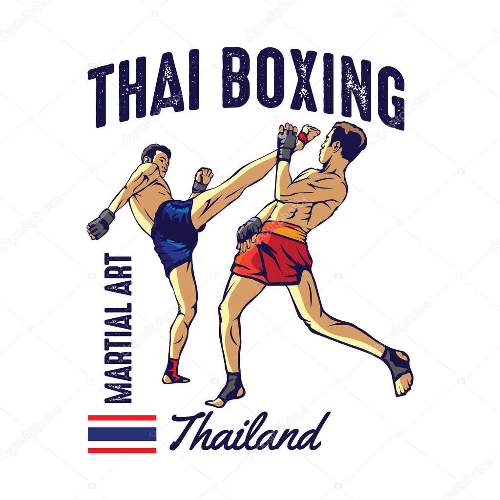 Thai boxing martial art vector illustration, perfect for t shirt design and martial art training club logo design