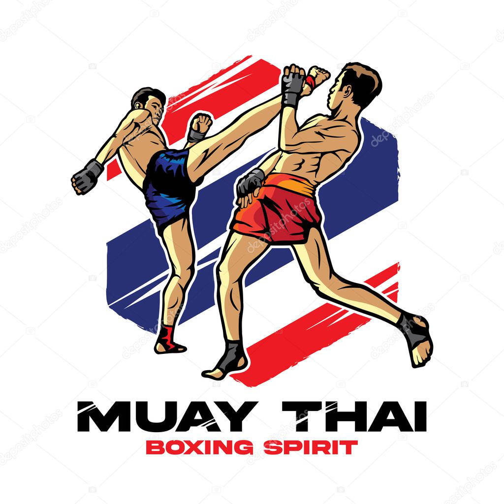 Thai boxing martial art vector illustration, perfect for t shirt design and martial art training club logo design