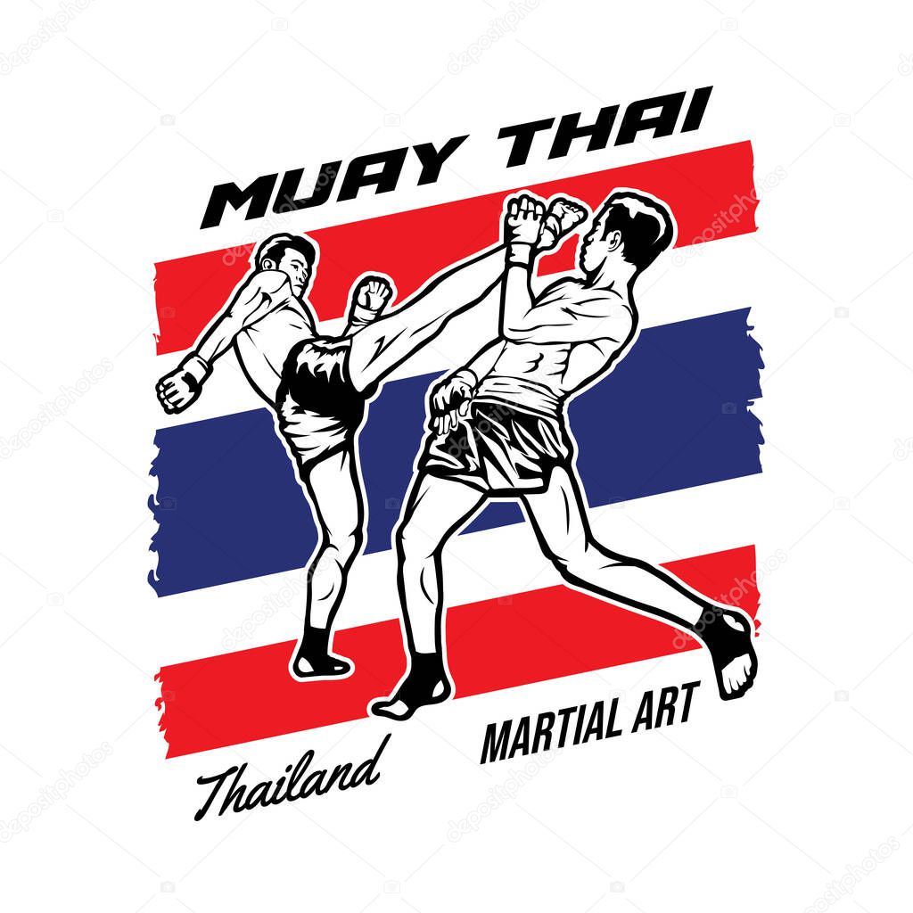 Thai boxing martial art vector illustration, perfect for t shirt design and martial art training club logo design