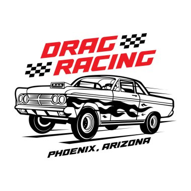 Drag Car Racing vektör çizimi, t-shirt tasarımı ve yarışma logosu tasarımı için mükemmel