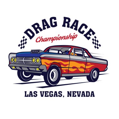 Drag Car Racing vektör çizimi, t-shirt tasarımı ve yarışma logosu tasarımı için mükemmel