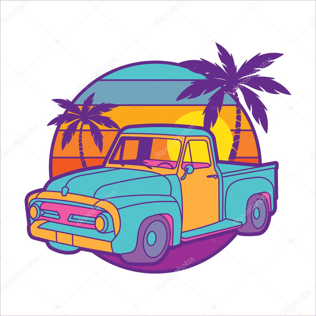 Retro pickup truck vehicle vector illustration, perfect for t shirt design