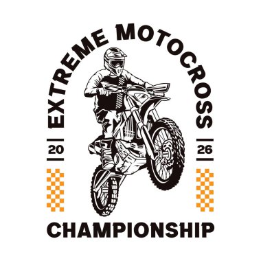 Motokros yarış vektör çizimi, t-shirt tasarımı ve şampiyonluk logosu tasarımı için mükemmel