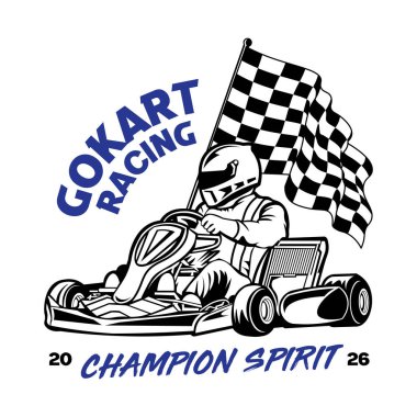 Go kart yarışçısı vektör çizimi, t-shirt tasarımı için mükemmel