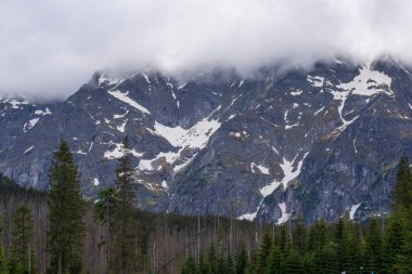 Polonya 'nın bulutlu havasında Tatra Dağları manzarası. Dağ manzarası.