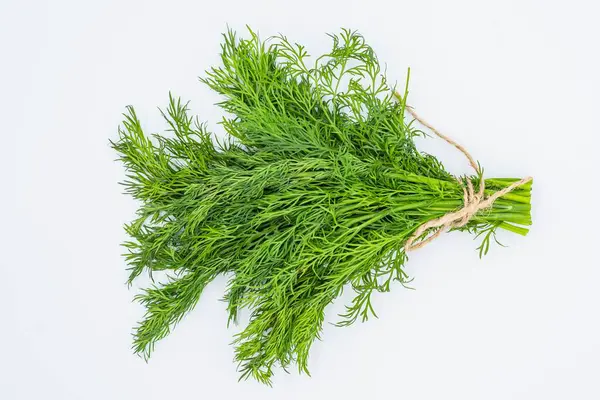 Beyaz arka planda taze yeşil dereotu. Sağlıklı beslenme