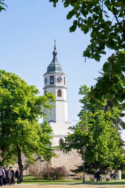 Ortaçağ kalesi - kale. Belgrad 'daki eski ortaçağ kalesi Kalimegdan' ın harabeleri ve mimari unsurlarının manzarası.