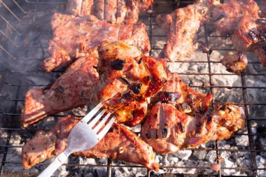 Izgarada pişmiş leziz domuz eti. Barbekü.